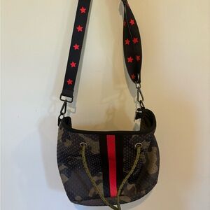 Camo Black & Red Striped Crossbody/Tote